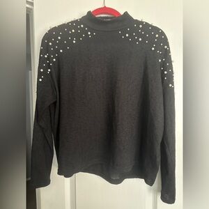 Black Pearl-Embellished Women's Top